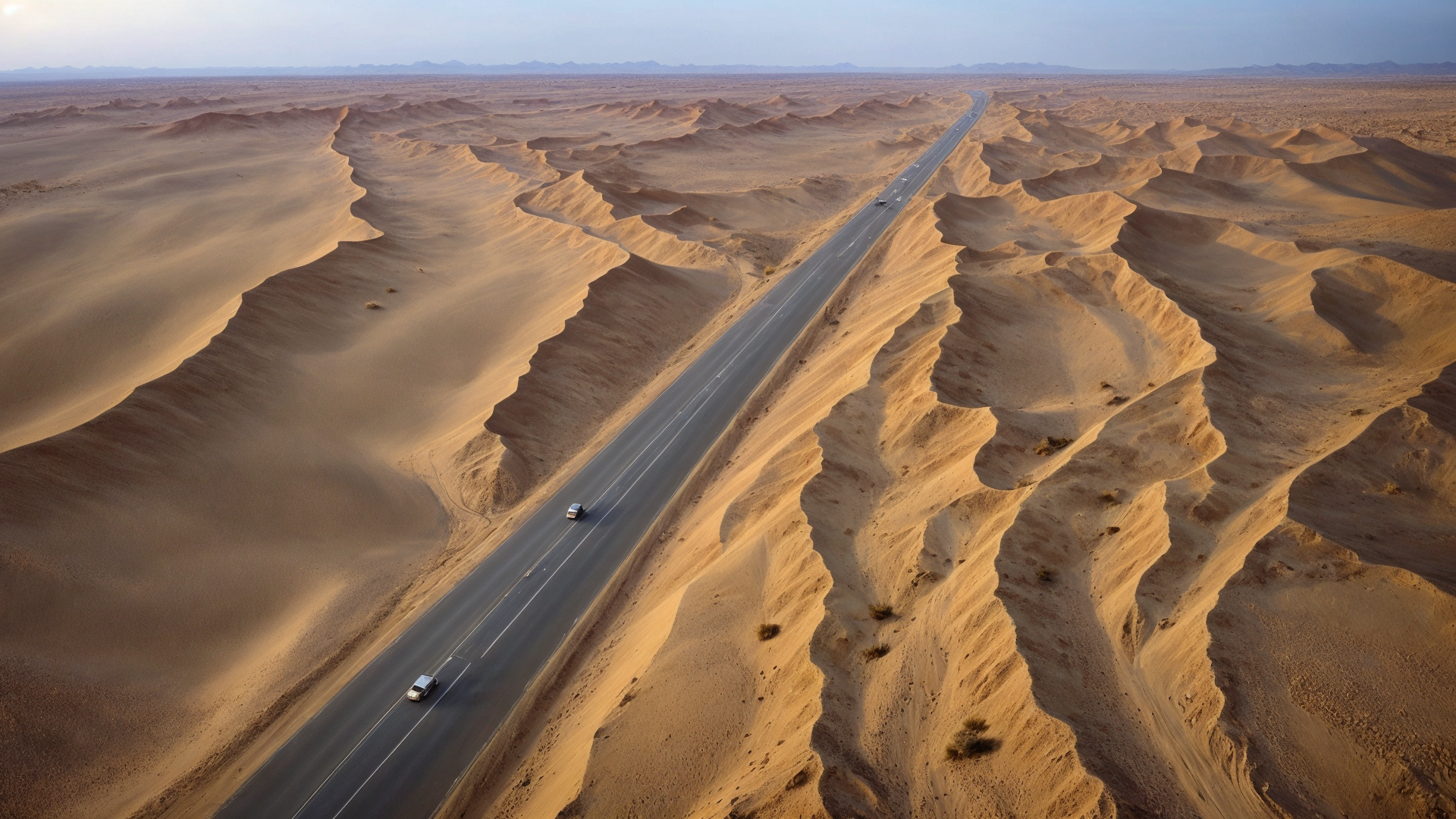 沙漠中孤僻的公路风景图片