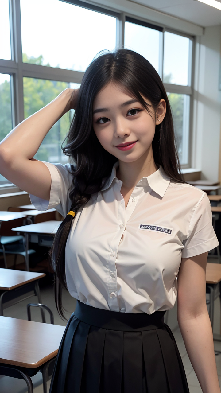 甜美气质学院妹子短袖衬衫搭配百褶短裙,穿出不一样的校园风格高清迷人写真图片