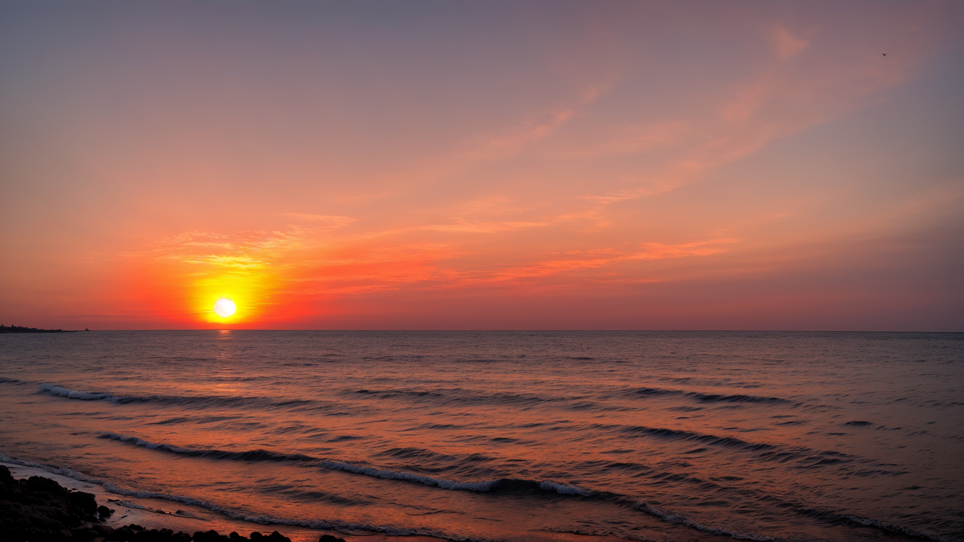 霞光满天的海边红日自然风景图横屏壁纸图片